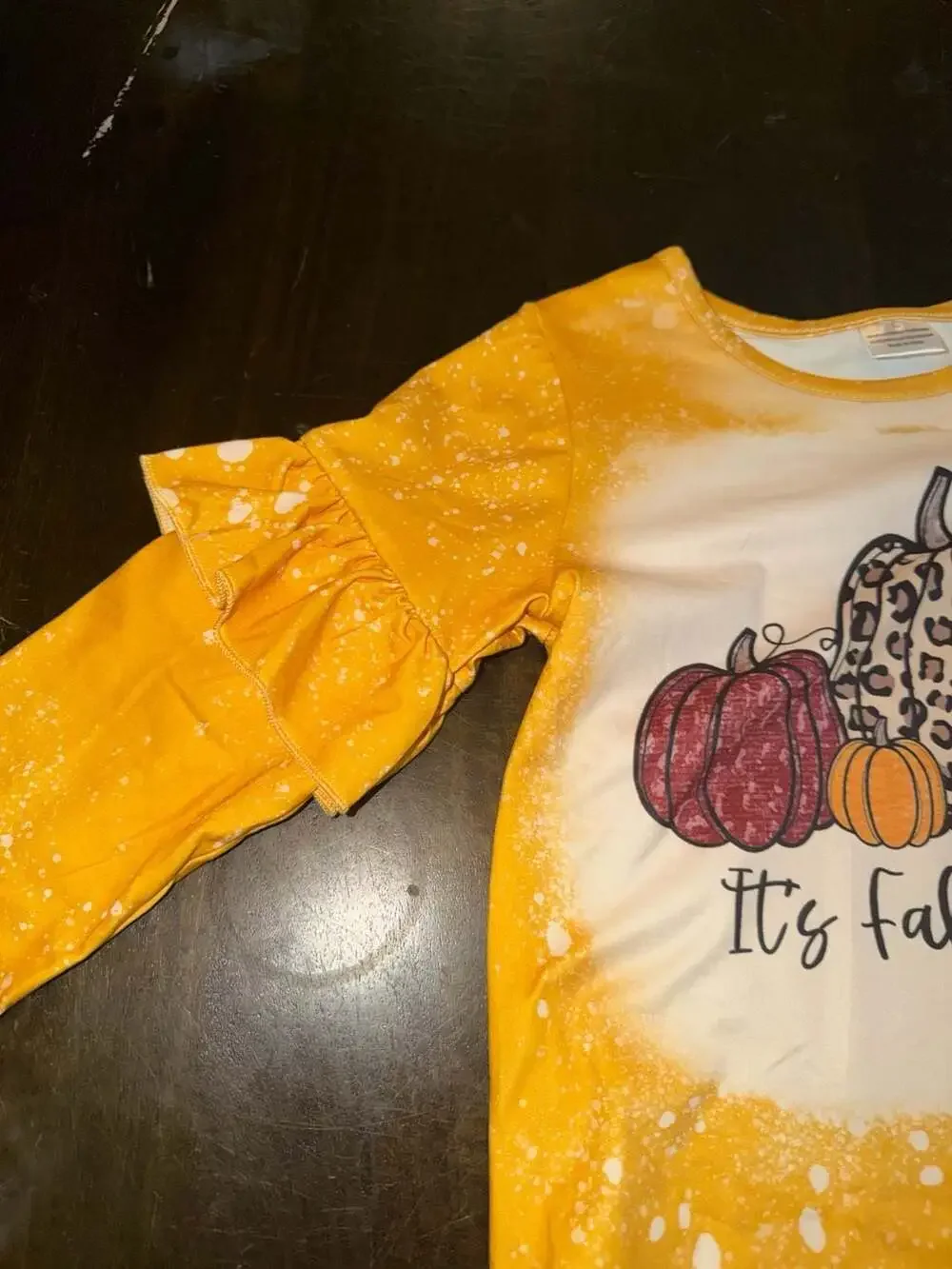 It's Fall Y'all Leopard Pumpkin Bleached Top and Leopard Leggings Size L (5)